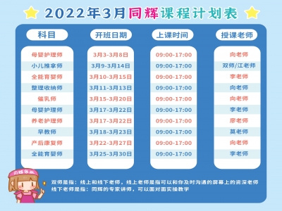 同輝家政2022年3月份培訓(xùn)課程計(jì)劃表